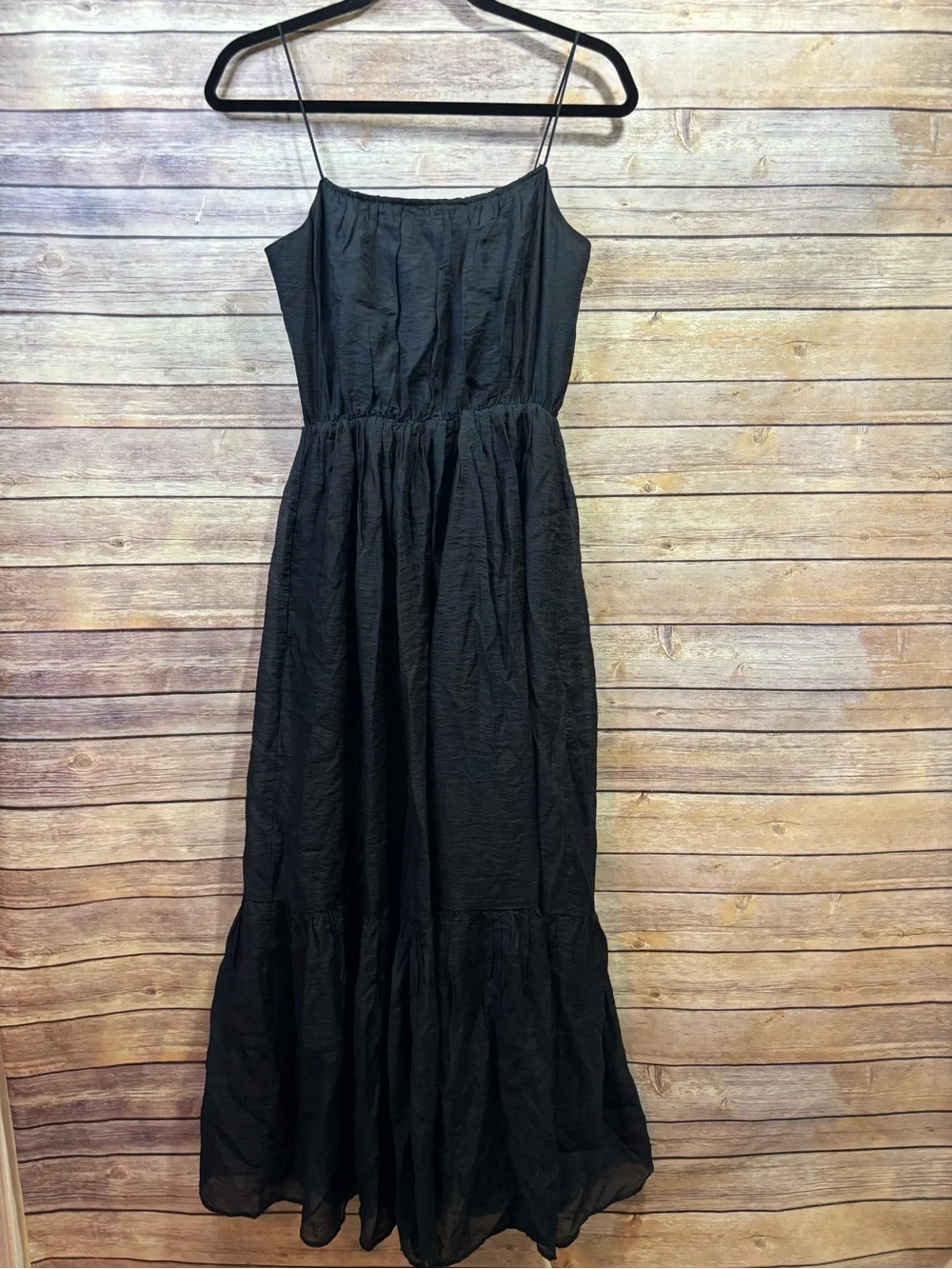 NWT Abercrombie & Fitch Low Back Tiered Maxi Black Cotton Sundress Small Tall